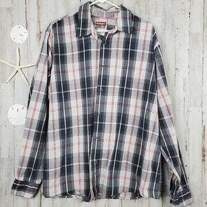 Wrangler Plaid Button Down Shirt Black White XL